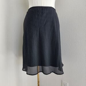 Vintage 90s Black Polka Dot Midi Skirt Chiffon Hem Elastic Waist Pull On M L